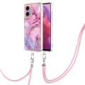 For Motorola Moto G04 4G / G24 4G Electroplating Marble Dual-side IMD Phone Case with Lanyard(Pink 0