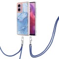 For Motorola Moto G04 4G / G24 4G Electroplating Marble Dual-side IMD Phone Case with Lanyard(Blue 0
