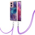 For Motorola Moto G04 4G / G24 4G Electroplating Marble Dual-side IMD Phone Case with Lanyard(Purple
