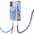 For Motorola Moto G34 Electroplating Marble Dual-side IMD Phone Case with Lanyard(Blue 018)