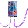 For Motorola Moto G34 Electroplating Marble Dual-side IMD Phone Case with Lanyard(Purple 016)