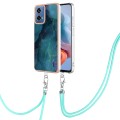 For Motorola Moto G34 Electroplating Marble Dual-side IMD Phone Case with Lanyard(Green 017)