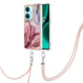 For OnePlus Nord CE3 Electroplating Marble Dual-side IMD Phone Case with Lanyard(Rose Red 014)