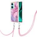 For OnePlus Nord CE3 Electroplating Marble Dual-side IMD Phone Case with Lanyard(Pink 013)