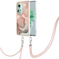 For OPPO Reno11 5G Global Electroplating Marble Dual-side IMD Phone Case with Lanyard(Rose Gold 015)