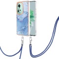For OPPO Reno11 5G Global Electroplating Marble Dual-side IMD Phone Case with Lanyard(Blue 018)
