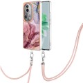 For OPPO Reno11 Pro 5G Global Electroplating Marble Dual-side IMD Phone Case with Lanyard(Rose Red 0