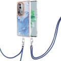 For OPPO Reno11 Pro 5G Global Electroplating Marble Dual-side IMD Phone Case with Lanyard(Blue 018)