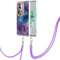 For OPPO Reno11 Pro 5G Global Electroplating Marble Dual-side IMD Phone Case with Lanyard(Purple 016