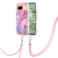 For Google Pixel 8a Electroplating Marble Dual-side IMD Phone Case with Lanyard(Pink 013)