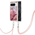 For Google Pixel 8 Pro Electroplating Marble Dual-side IMD Phone Case with Lanyard(Rose Red 014)