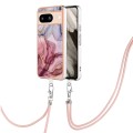 For Google Pixel 8 Electroplating Marble Dual-side IMD Phone Case with Lanyard(Rose Red 014)