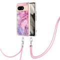 For Google Pixel 8 Electroplating Marble Dual-side IMD Phone Case with Lanyard(Pink 013)