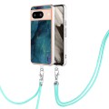 For Google Pixel 8 Electroplating Marble Dual-side IMD Phone Case with Lanyard(Green 017)