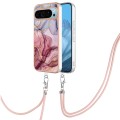 For Google Pixel 9 Electroplating Marble Dual-side IMD Phone Case with Lanyard(Rose Red 014)