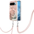 For Google Pixel 9 Pro Electroplating Marble Dual-side IMD Phone Case with Lanyard(Rose Gold 015)