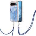 For Google Pixel 9 Pro Electroplating Marble Dual-side IMD Phone Case with Lanyard(Blue 018)