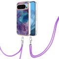 For Google Pixel 9 Pro Electroplating Marble Dual-side IMD Phone Case with Lanyard(Purple 016)