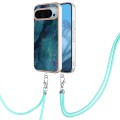 For Google Pixel 9 Pro Electroplating Marble Dual-side IMD Phone Case with Lanyard(Green 017)