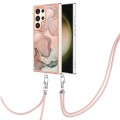 For Samsung Galaxy S24 Ultra 5G Electroplating Marble Dual-side IMD Phone Case with Lanyard(Rose Gol