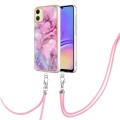 For Samsung Galaxy A05 Electroplating Marble Dual-side IMD Phone Case with Lanyard(Pink 013)