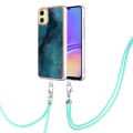 For Samsung Galaxy A05 Electroplating Marble Dual-side IMD Phone Case with Lanyard(Green 017)