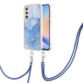 For Samsung Galaxy A25 5G Electroplating Marble Dual-side IMD Phone Case with Lanyard(Blue 018)
