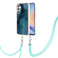 For Samsung Galaxy A25 5G Electroplating Marble Dual-side IMD Phone Case with Lanyard(Green 017)
