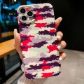 For iPhone 15 Pro Precise Hole Camouflage Pattern PC Phone Case(Red Purple White)