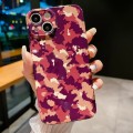 For iPhone 15 Plus Precise Hole Camouflage Pattern PC Phone Case(Purple Brown)