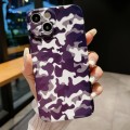 For iPhone 15 Precise Hole Camouflage Pattern PC Phone Case(White Purple)