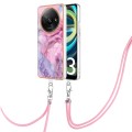 For Xiaomi Redmi A3 Electroplating Marble Dual-side IMD Phone Case with Lanyard(Pink 013)