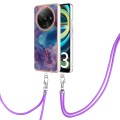 For Xiaomi Redmi A3 Electroplating Marble Dual-side IMD Phone Case with Lanyard(Purple 016)