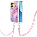 For Xiaomi Redmi Note 13 4G Global Electroplating Marble Dual-side IMD Phone Case with Lanyard(Pink