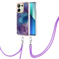 For Xiaomi Redmi Note 13 4G Global Electroplating Marble Dual-side IMD Phone Case with Lanyard(Purpl