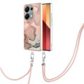 For Xiaomi Poco M6 Pro 4G Electroplating Marble Dual-side IMD Phone Case with Lanyard(Rose Gold 015)