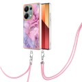 For Xiaomi Poco M6 Pro 4G Electroplating Marble Dual-side IMD Phone Case with Lanyard(Pink 013)