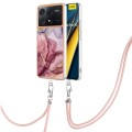 For Xiaomi Poco X6 Pro Electroplating Marble Dual-side IMD Phone Case with Lanyard(Rose Red 014)