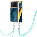 For Xiaomi Poco X6 Pro Electroplating Marble Dual-side IMD Phone Case with Lanyard(Green 017)