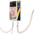 For Xiaomi Redmi K70E Electroplating Marble Dual-side IMD Phone Case with Lanyard(Rose Gold 015)