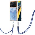 For Xiaomi Redmi K70E Electroplating Marble Dual-side IMD Phone Case with Lanyard(Blue 018)