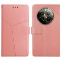 For Realme 12+ Global HT01 Y-shaped Pattern Flip Leather Phone Case(Pink)
