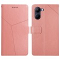 For vivo Y03 4G HT01 Y-shaped Pattern Flip Leather Phone Case(Pink)