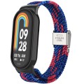 For Xiaomi Mi Band 8 Metal Head + Adjustable Nylon Braided Steel Buckle Watch Band(Blue Red)