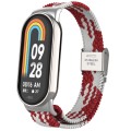 For Xiaomi Mi Band 8 Metal Head + Adjustable Nylon Braided Steel Buckle Watch Band(Red White)