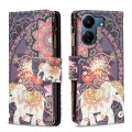 For Xiaomi Redmi 13C Colored Drawing Pattern Zipper Leather Phone Case(Flower Elephants)