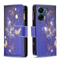 For Xiaomi Redmi 13C Colored Drawing Pattern Zipper Leather Phone Case(Purple Butterfly)