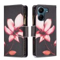 For Xiaomi Redmi 13C Colored Drawing Pattern Zipper Leather Phone Case(Lotus)