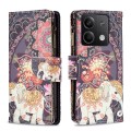 For Xiaomi Redmi Note 13 4G Global Colored Drawing Pattern Zipper Leather Phone Case(Flower Elephant