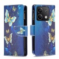 For Xiaomi Redmi Note 13 4G Global Colored Drawing Pattern Zipper Leather Phone Case(Gold Butterfly)